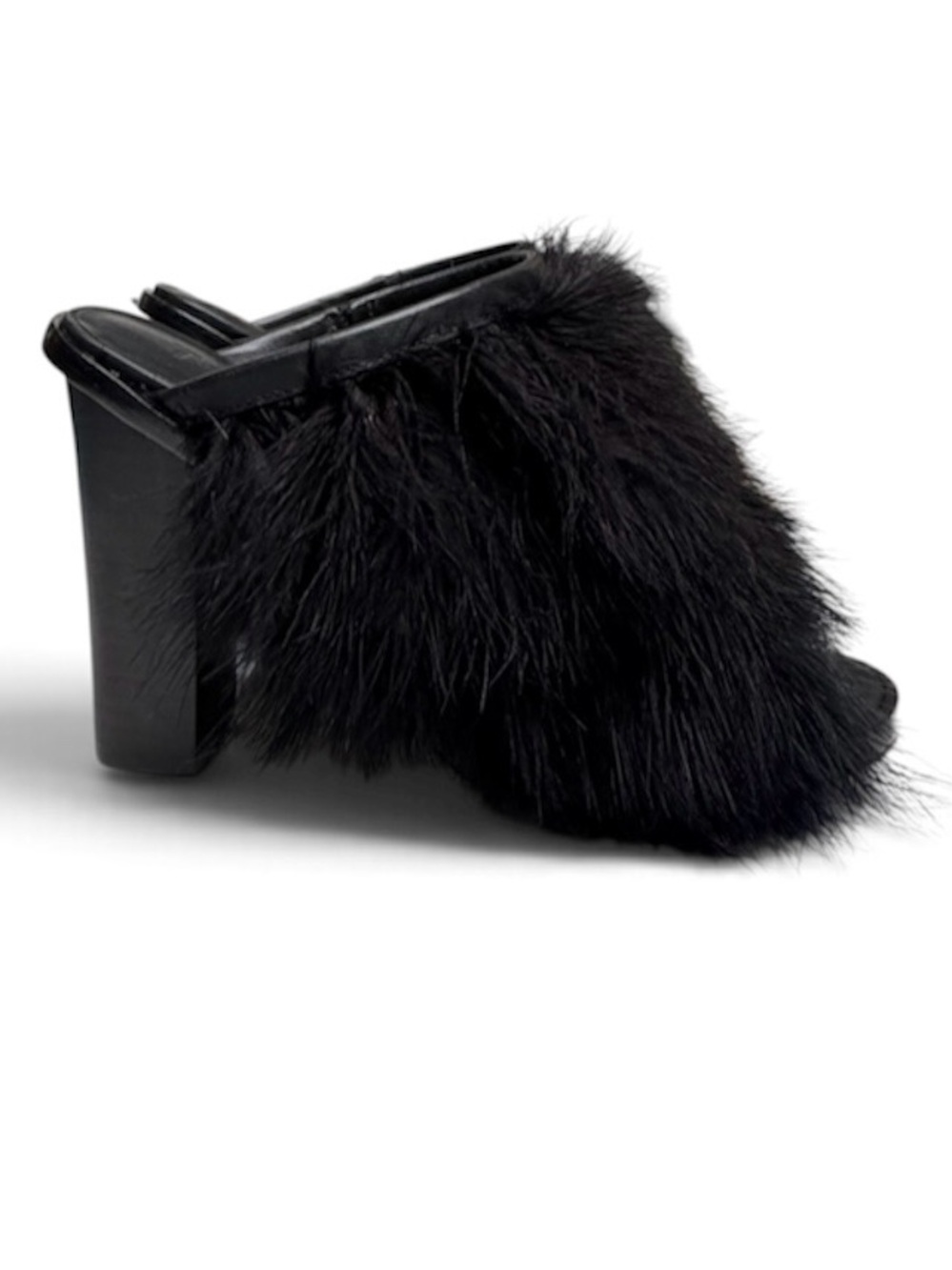 Tibi Bee Feather Open Toe Heeled Mules Black Size 38.5
